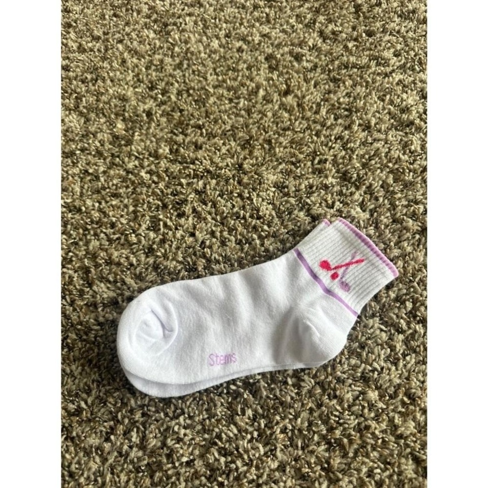 Stems Athletic Socks White Pink Purple Logo Ankle Crew Athletic Performance